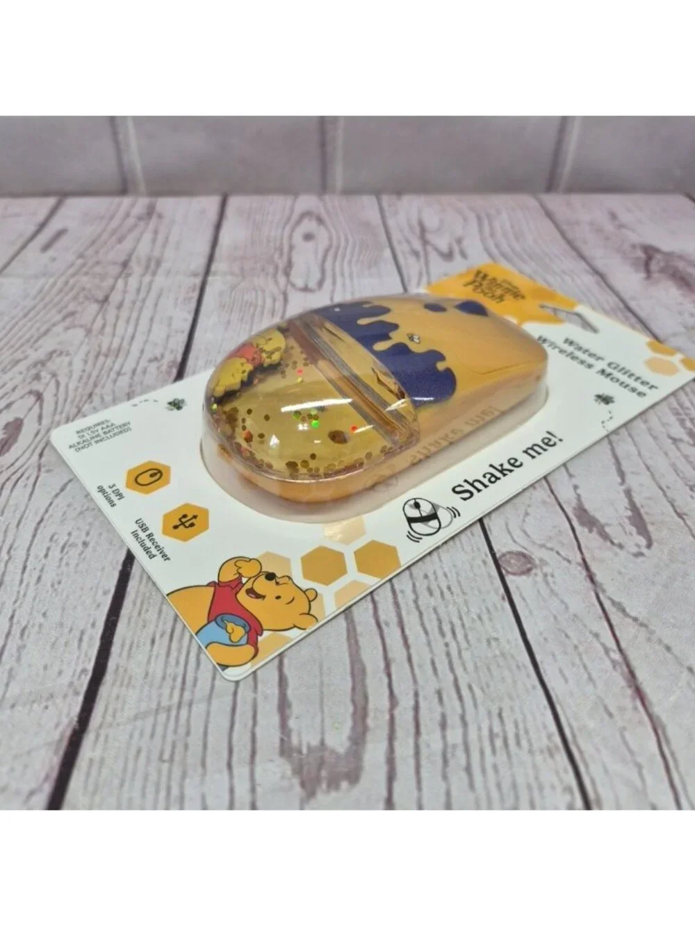 Disney Winnie The Pooh Wireless‎ Computer Mouse Liquid Gold Glitter Shaker🆕🍯🐝